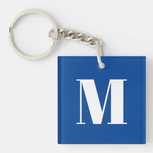 Deep Blue Initial Letter Monogram Modern Stylish Keychain