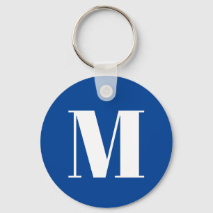 Deep Blue Initial Letter Monogram Modern Stylish Keychain