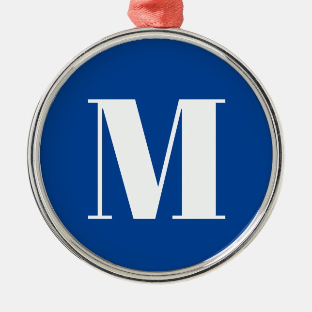 Deep Blue Initial Letter Monogram Modern Stylish Metal Ornament (Front)