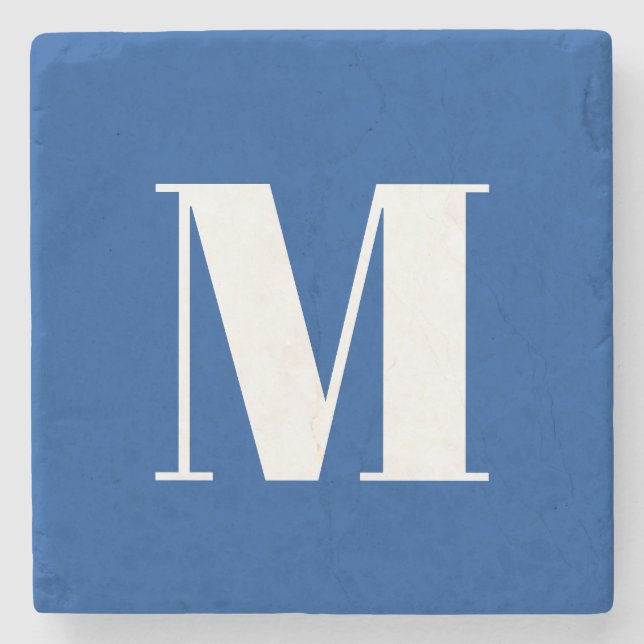 Deep Blue Initial Letter Monogram Modern Stylish Stone Coaster (Front)