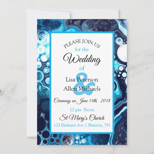 Deep Blue Marble Fluid Art Invitation (Front)