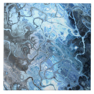 Deep Blue Marble Fractal Style Abstract Tile