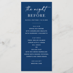 Deep Blue Modern Script Rehearsal Dinner Wedding Menu