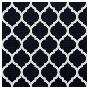 Deep Blue Moroccan lattice Quatrefoil Pattern Fabric