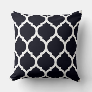 Deep Blue Moroccan lattice Quatrefoil Pattern Throw Pillow