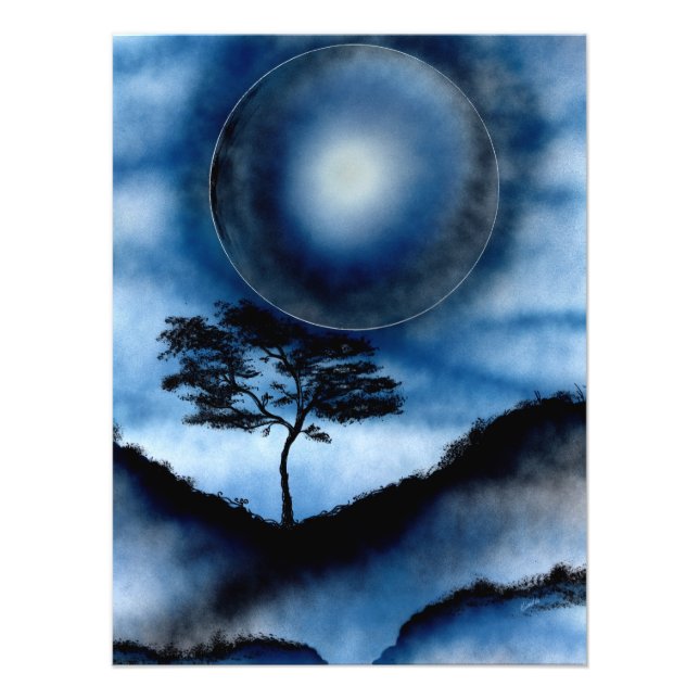 Deep Blue Mountain Moon Photo Print (Front)