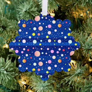 Deep blue multi colour holiday dots ornament card