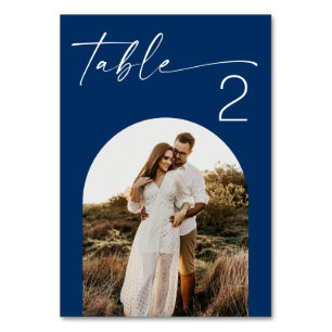 Deep Blue Navy Coastal Classic Photo Wedding Table Number