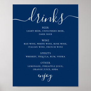 Deep Blue Navy Wedding Drinks Nautical Bar Menu Poster
