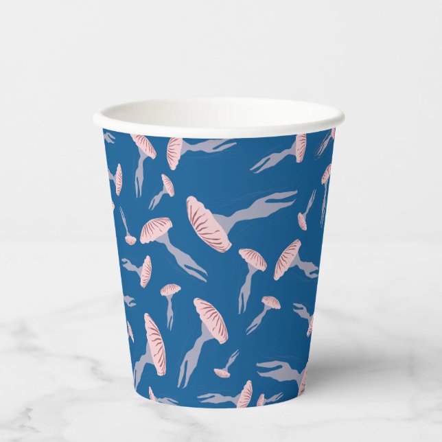 Deep Blue Ocean Jellyfish Pattern Paper Cups (Front)