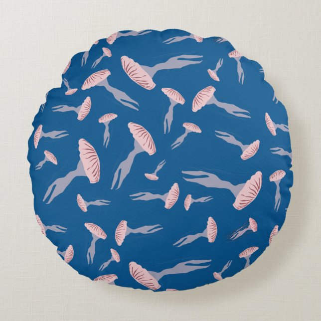 Deep Blue Ocean Jellyfish Pattern Round Pillow (Front)