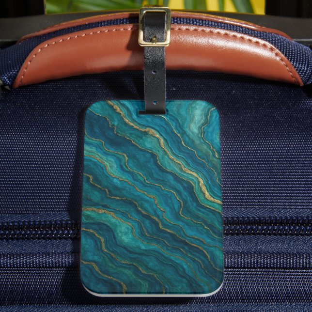 Deep Blue Ocean Marble Agate Texture Luggage Tag (Front Insitu 2)