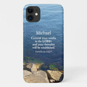 Deep Blue Ocean Photo Christian Bible Verse Name iPhone 11 Case