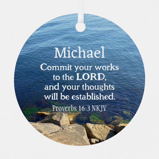 Deep Blue Ocean Photo Christian New Year Biblical  Metal Ornament (Front)