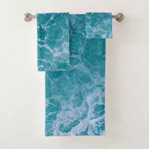 Deep Blue Ocean Waves Bath Towel Set