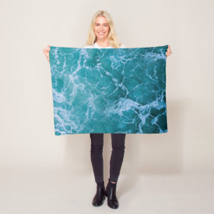 Deep Blue Ocean Waves Fleece Blanket
