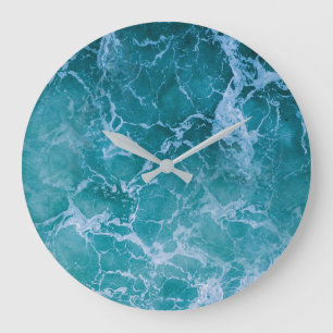 Deep Blue Ocean Waves Large Clock