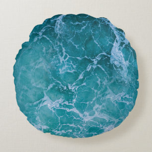 Deep Blue Ocean Waves Round Pillow