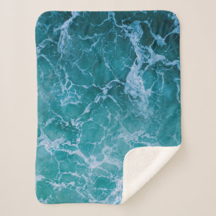 Deep Blue Ocean Waves Sherpa Blanket
