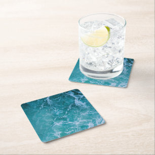 Deep Blue Ocean Waves Square Paper Coaster