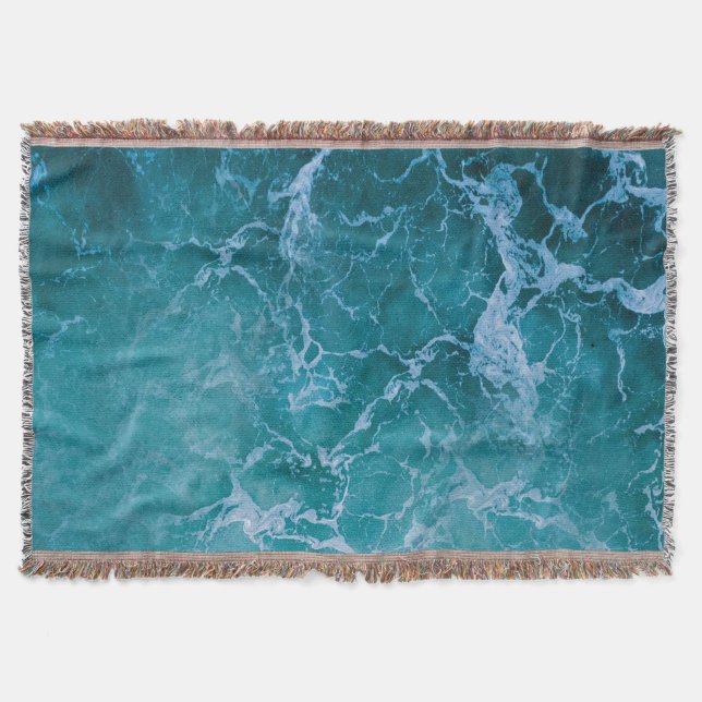 Deep Blue Ocean Waves Throw Blanket (Front)