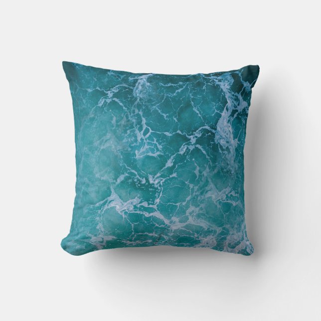 Deep Blue Ocean Waves Throw Pillow (Front)