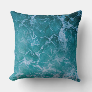 Deep Blue Ocean Waves Throw Pillow