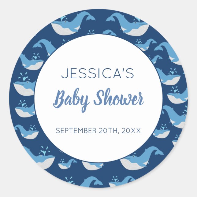 Deep Blue Ocean Whale Baby Boy Baby Shower Classic Round Sticker (Front)