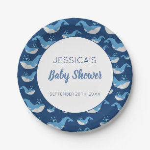 Deep Blue Ocean Whale Baby Boy Baby Shower Paper Plate
