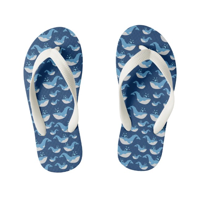 Deep Blue Ocean Whale Pattern Kid's Flip Flops (Footbed)