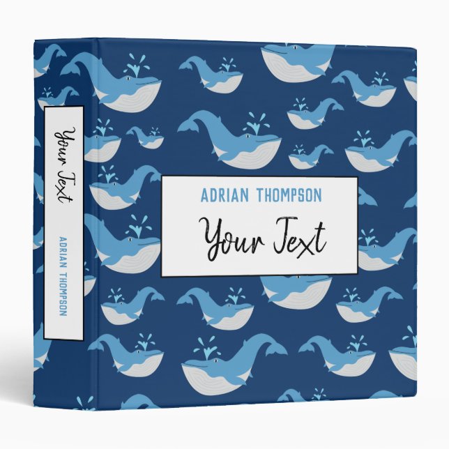 Deep Blue Ocean Whale Pattern School Binder (Front/Spine)
