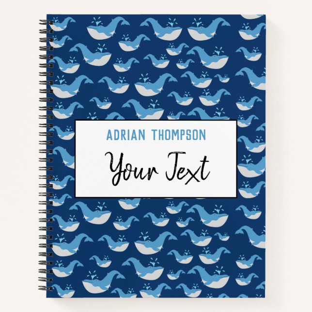 Deep Blue Ocean Whale Pattern School Notebook (Front)