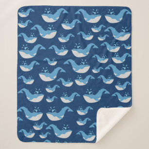 Deep Blue Ocean Whale Pattern Sherpa Blanket