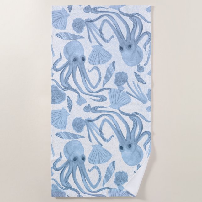 Deep Blue Octo Beach Towel (Front)