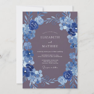 Deep Blue Painterly Floral Wedding Invitation