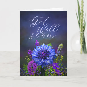 Deep Blue & Purple Floral Get Well Soon  Card