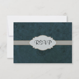 Deep Blue Retro Floral Abstract Nameplate RSVP Card