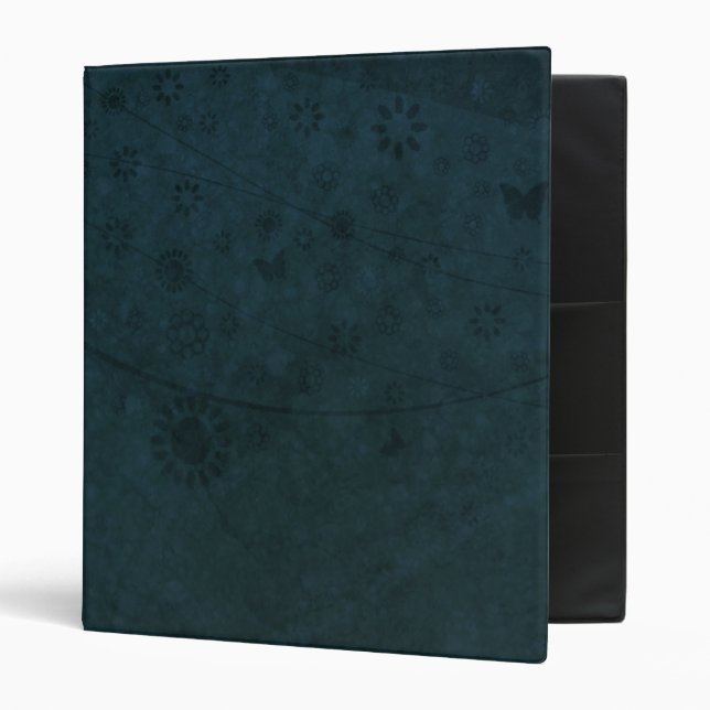 Deep Blue Retro Flowers and Butterflies Abstract Binder (Front/Inside)