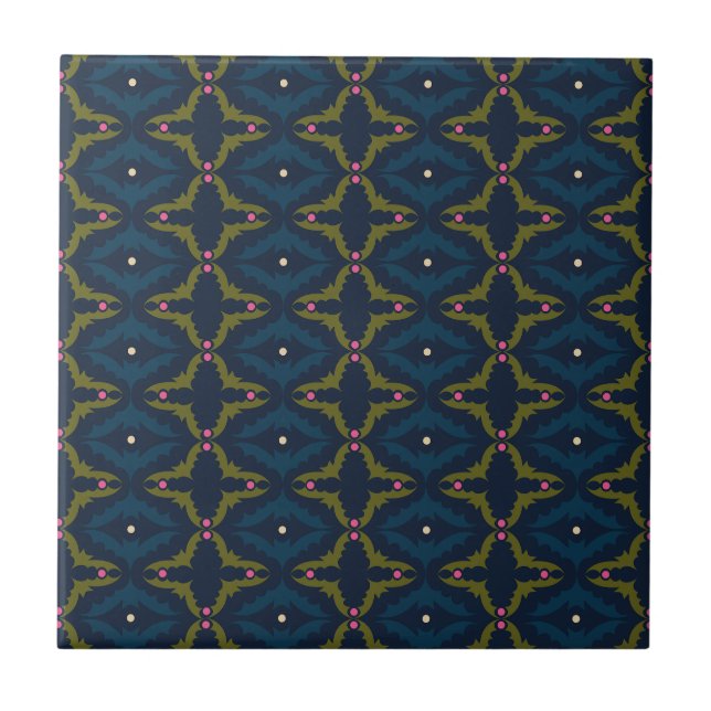 Deep Blue Retro Vintage Pattern  Tile (Front)