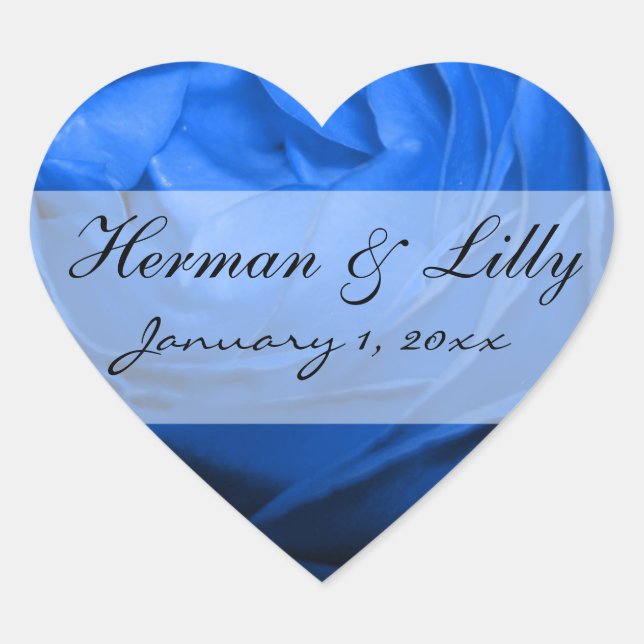 Deep Blue Rose Personalized Wedding Heart Sticker (Front)