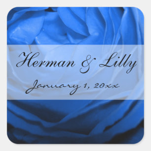 Deep Blue Rose Personalized Wedding Square Sticker
