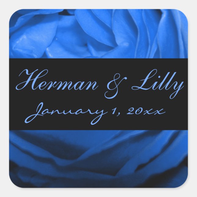 Deep Blue Rose Personalized Wedding Square Sticker (Front)