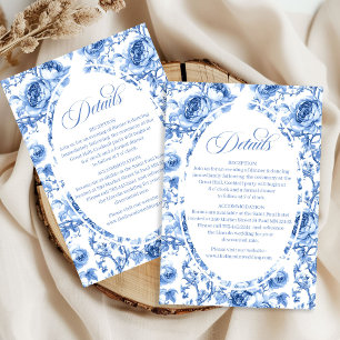 Deep Blue Roses Floral Wedding Details Card