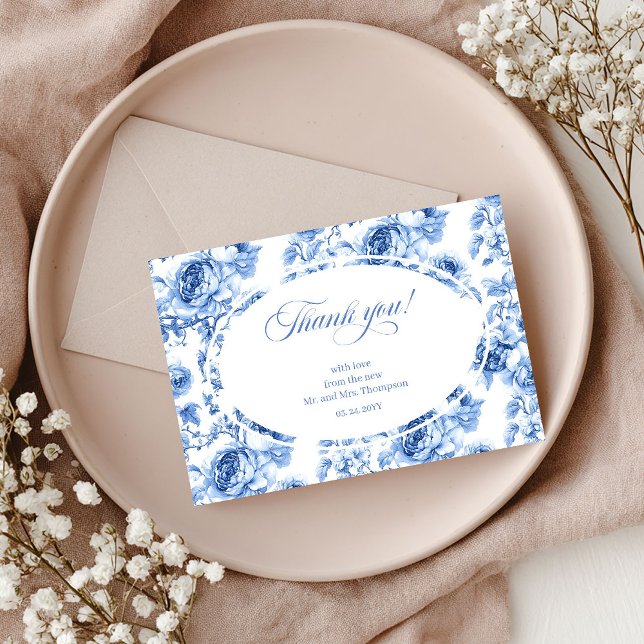 Deep Blue Roses Wedding Thank You Card (Deep Blue Roses Wedding Thank You Card)