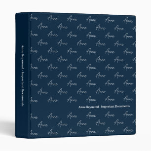Deep Blue Script Calligraphy Important Docs Binder