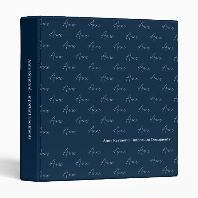 Deep Blue Script Calligraphy Important Docs Binder (Front/Spine)