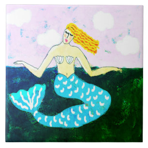 Deep Blue Sea Mermaid Painting Tile