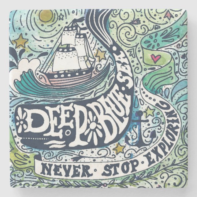 Deep Blue Sea |Never Stop Exploring Stone Coaster (Front)