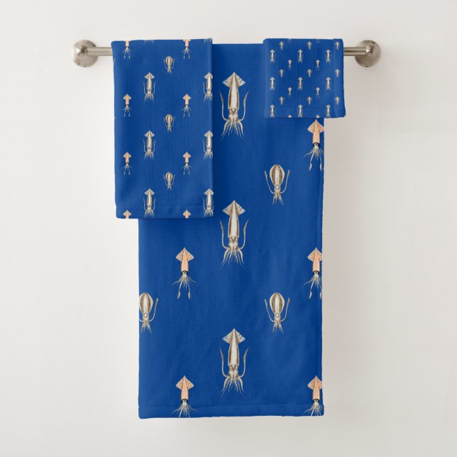 Deep Blue Sea Squid Pattern Bath Towel Set (Insitu)