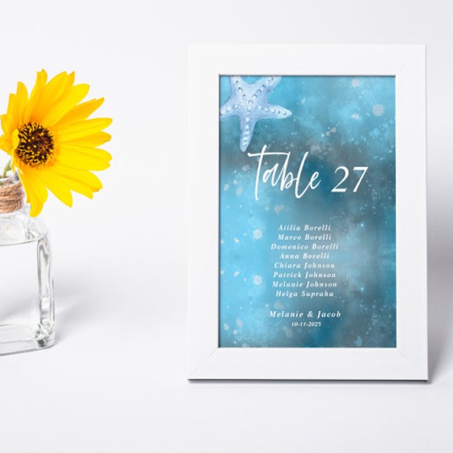 Deep Blue Sea Summer Wedding Guest Names Table Number (Creator Uploaded)